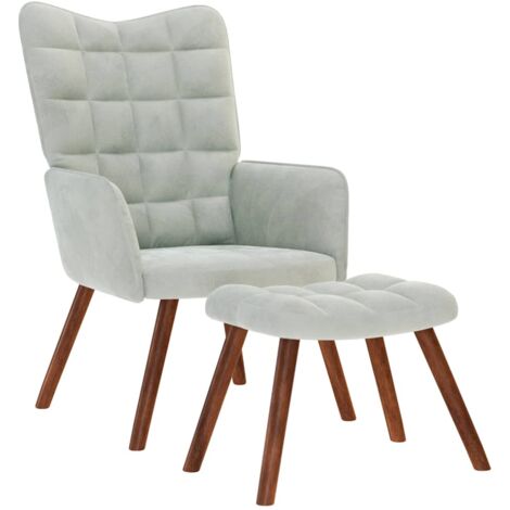 Sillón relajante con taburete de terciopelo gris claro vidaXL (1/5)