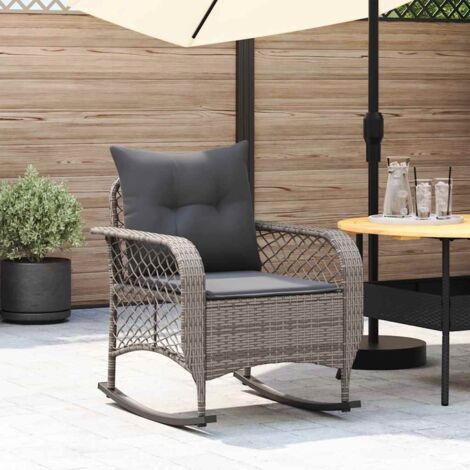 Silla mecedora de jardín con cojines ratán sintético gris vidaXL (1/5)