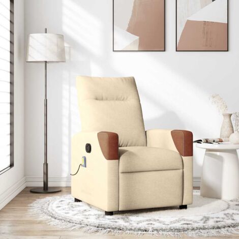 Sillón de masaje reclinable de tela crema vidaXL