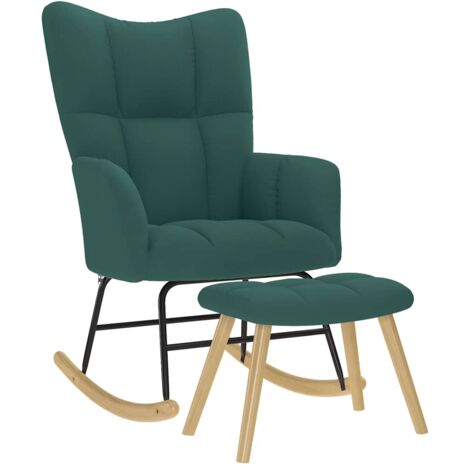 Sillón mecedora con taburete tela verde oscuro vidaXL
