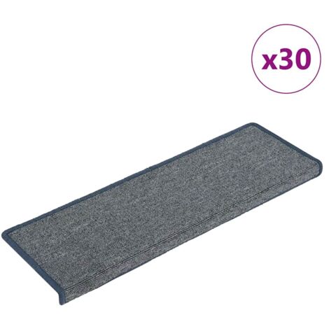 Alfombrillas para escaleras 30 unidades 65x21x4 cm Gris claro y azul Borde rectangular vidaXL