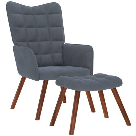 Sillón relajante con taburete de terciopelo gris oscuro vidaXL (1/5)