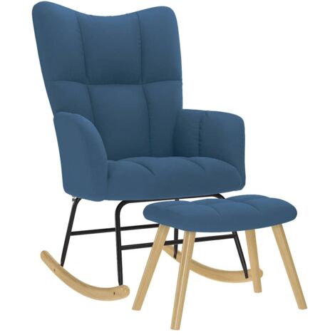 Sillón mecedora con taburete tela azul vidaXL