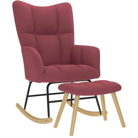Sillón mecedora con taburete tela rojo tinto vidaXL