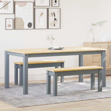 Juego de comedor Panama 3 pzas madera maciza de pino gris vidaXL (1/5)