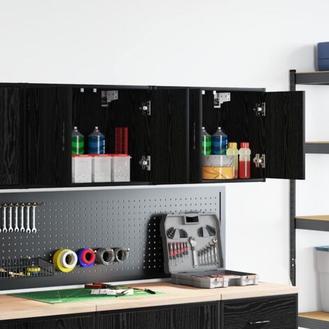 Armarios de pared 2 uds para garaje madera de ingeniería negro vidaXL