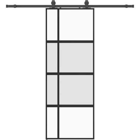 Puerta corredera con herrajes negro 76x205 cm vidrio templado vidaXL (1/5)