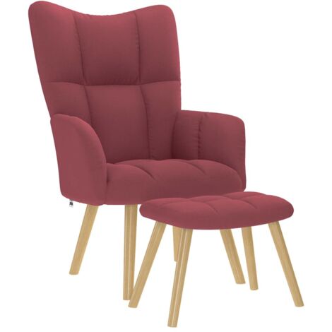 Sillón de relax con taburete tela rojo tinto vidaXL