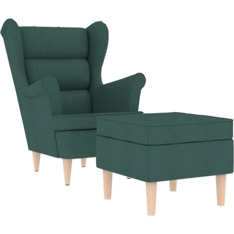 Sillón con reposapiés tela verde oscuro vidaXL