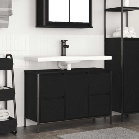 Mueble de lavabo con cajones roble negro 90x34,5x60 cm vidaXL