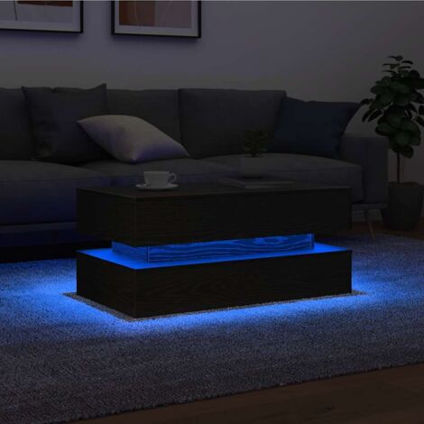 Mesa de centro con luces LED roble negro 90x50x40 cm vidaXL