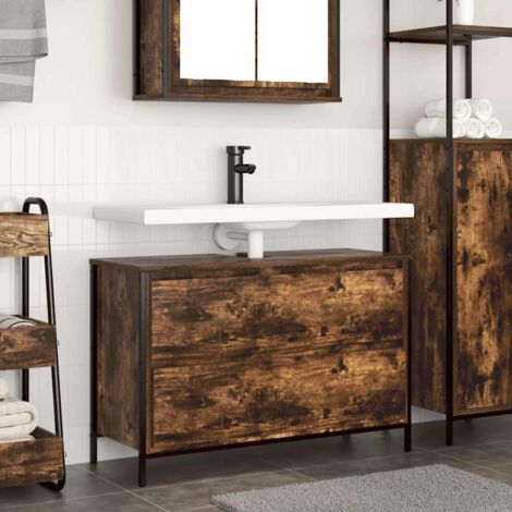 Mueble de baño con lavabo y cajones roble ahumado 90x34,5x60 cm vidaXL