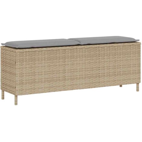 Banco de jardín con cojín beige110x30x40,5 cm ratán sintético vidaXL