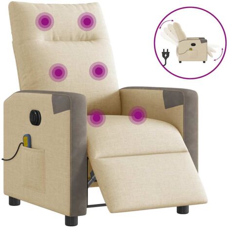 Sillón reclinable de masaje eléctrico tela color crema vidaXL