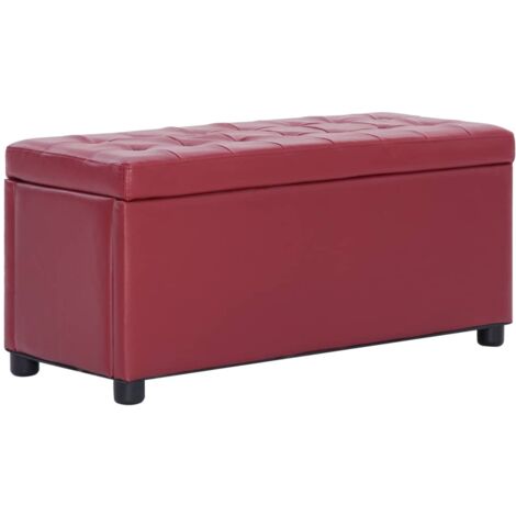 vidaXL Otomana de Almacenaje de Cuero Sintético 87,5 cm Vino Tinto - Rojo