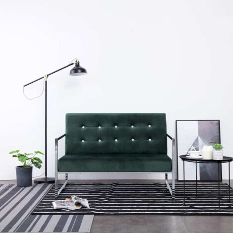 Sofá 2 plazas con reposabrazos cromados terciopelo verde oscuro vidaXL