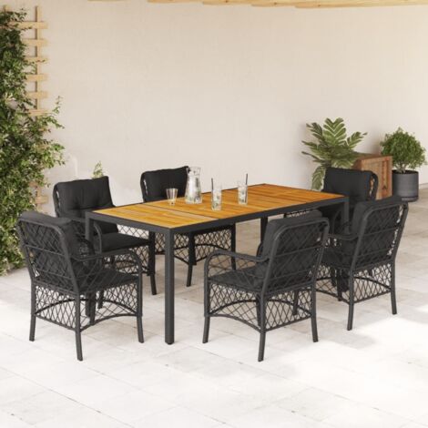 Set de comedor de jardín 7 pzas y cojines ratán sintético negro vidaXL (1/5)