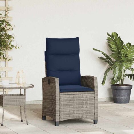 Silla de jardín reclinable con mesa auxiliar ratán gris vidaXL