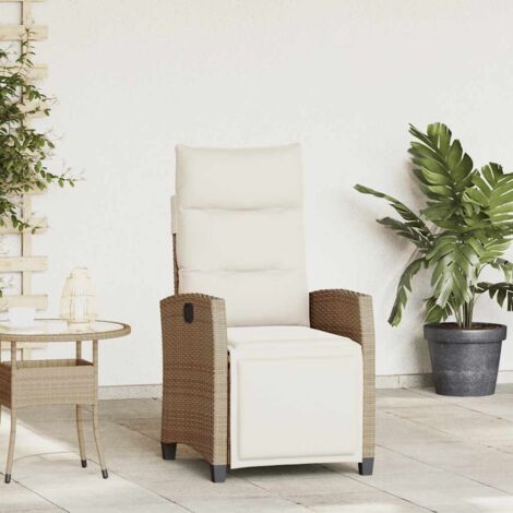 Silla de jardín reclinable con mesa auxiliar ratán beige vidaXL