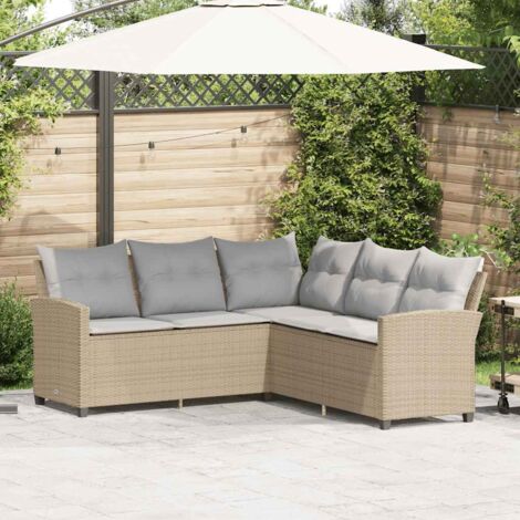 Sofá en forma de L con cojines ratán sintético beige vidaXL (1/5)