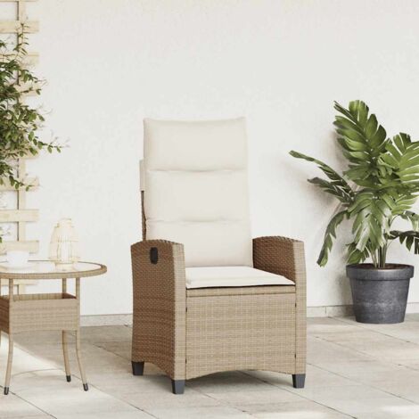 Silla de jardín reclinable con mesa auxiliar ratán beige vidaXL