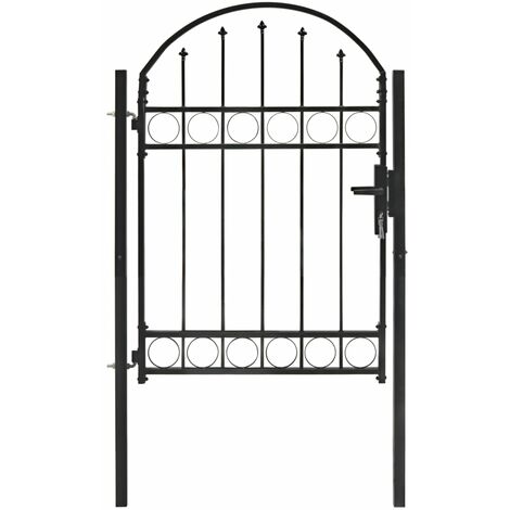 Puerta de valla con arco superior de acero 104x125 cm negra vidaXL (1/5)
