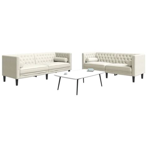 Set de sofás Chesterfield con cojines 2 piezas terciopelo crema vidaXL