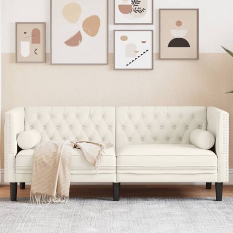 Sofá Chesterfield 2 plazas con cojines terciopelo blanco crema vidaXL