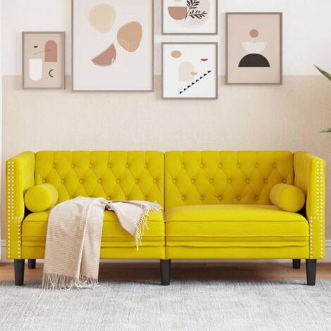 Sofá Chesterfield 2 plazas con cojines terciopelo amarillo vidaXL