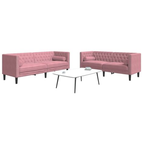 Set de sofás Chesterfield con cojines 2 piezas terciopelo rosa vidaXL (1/5)