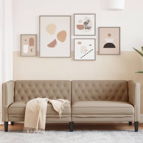 Sofá Chesterfield de 3 plazas cuero artificial marrón capuchino vidaXL