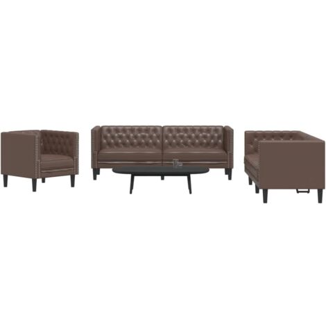 Juego de sofás Chesterfield 3 piezas cuero sintético marrón vidaXL