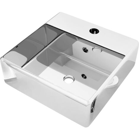 Lavabo con rebosadero 41x41x15 cm cerámica plateado vidaXL