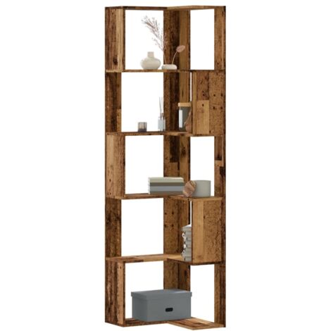 Estantería de esquina 5 niveles madera envejecida 50x50x179 cm vidaXL