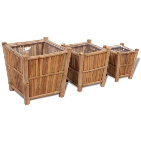 Jardineras con forro de nailon 3 unidades bambú vidaXL