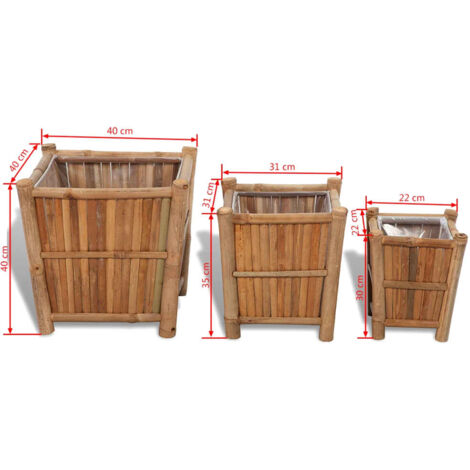 Jardineras con forro de nailon 3 unidades bambú vidaXL
