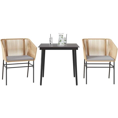 Juego de comedor jardín 3 piezas cojines ratán sintético marrón vidaXL (1/5)