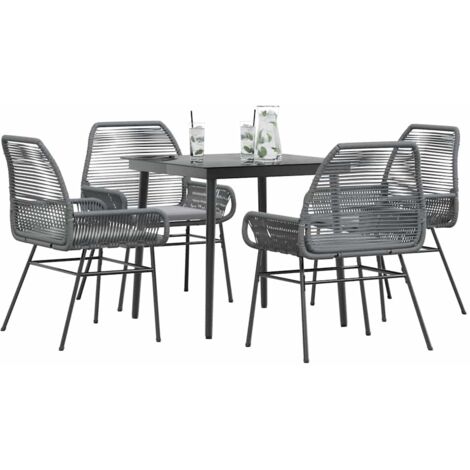 Juego comedor jardín 5 pzas cojines ratán sintético vidrio gris vidaXL (1/5)