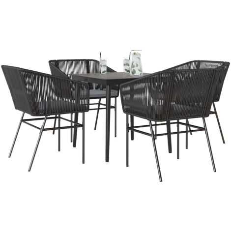 Juego de comedor jardín 5 piezas cojines ratán sintético negro vidaXL (1/5)