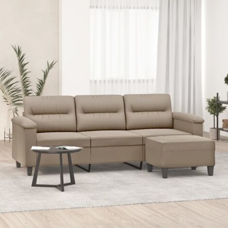 Sofá de 3 plazas y taburete tela microfibra gris taupe 180 cm vidaXL