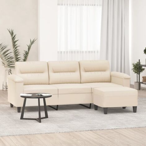 Sofá de 3 plazas y taburete tela microfibra beige 180 cm vidaXL