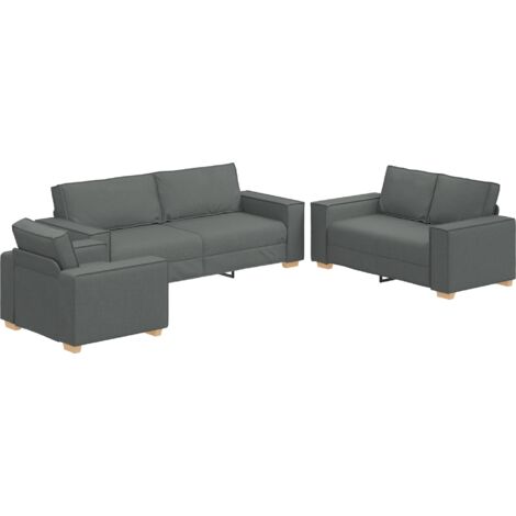 Sofá 3 pcs Gris oscuro Tejido mezcla de lino