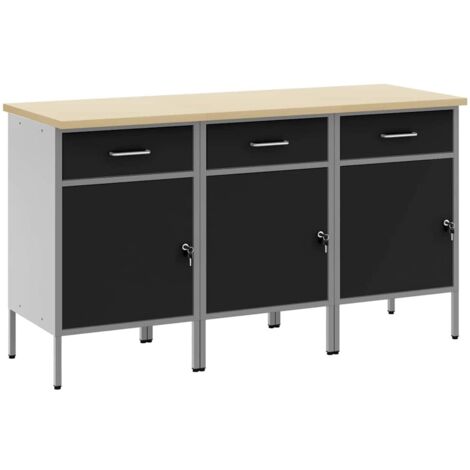 Armario de trabajo 3 pcs Negro y Gris 150 x 55 x 85 cm vidaXL