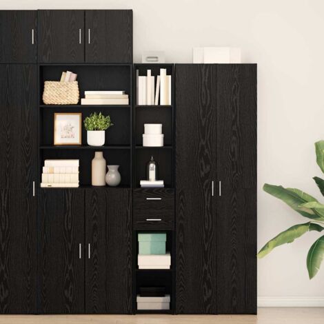 vidaXL Alto armario Negro Roble 30x42,5x185 cm Madera elaborada