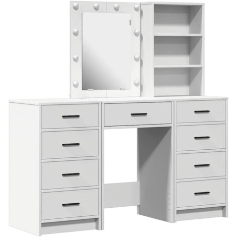 Mesa de tocador con cajón 3 pcs Blanco Madera contrachapada vidaXL (1/5)