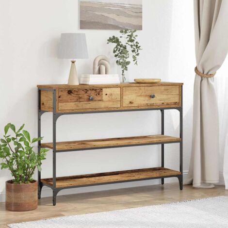 Wandtafel 100x25x75 cm bewerkt hout en staal artisanaal eiken