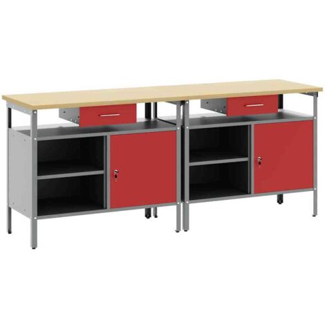 Set de Banco de Trabajo de 2 Piezas de vidaXL Rojo Acero