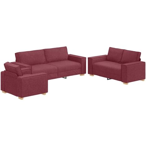 Sofá 3 pcs Rojo vino Tejido mezcla de lino vidaXL