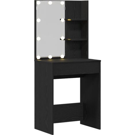 Mesa de tocador LED  en Roble Negro, 60x40x140 cm, Hecha de Madera Elaborada vidaXL