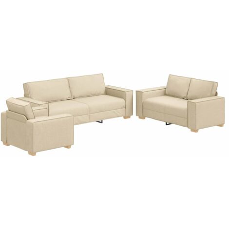 Sofá 3 pcs Crema Tejido mezcla de lino vidaXL